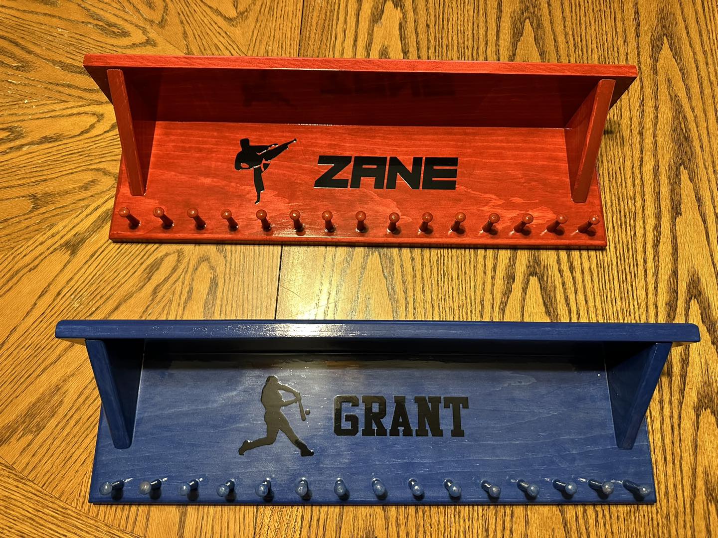 24" Wooden Trophy Shelf with Medal Pegs