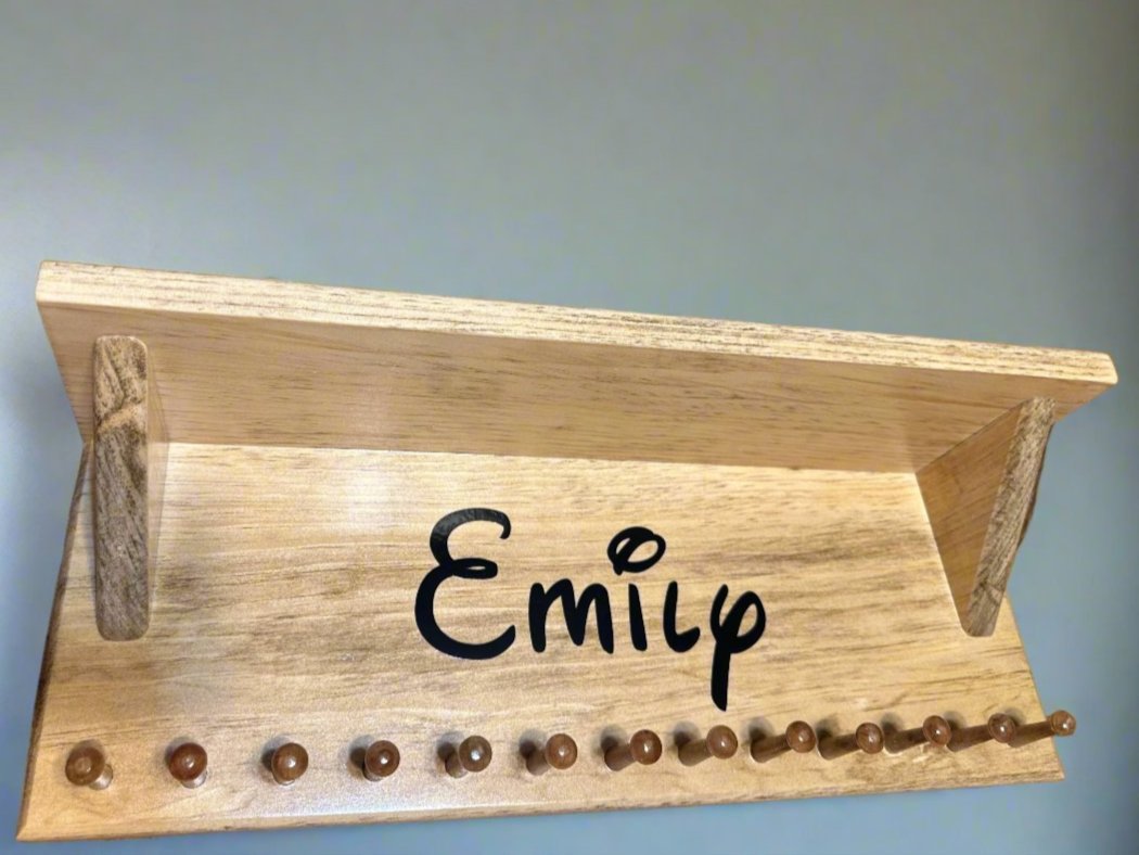 18" Wooden Trophy Shelf with Medal Pegs