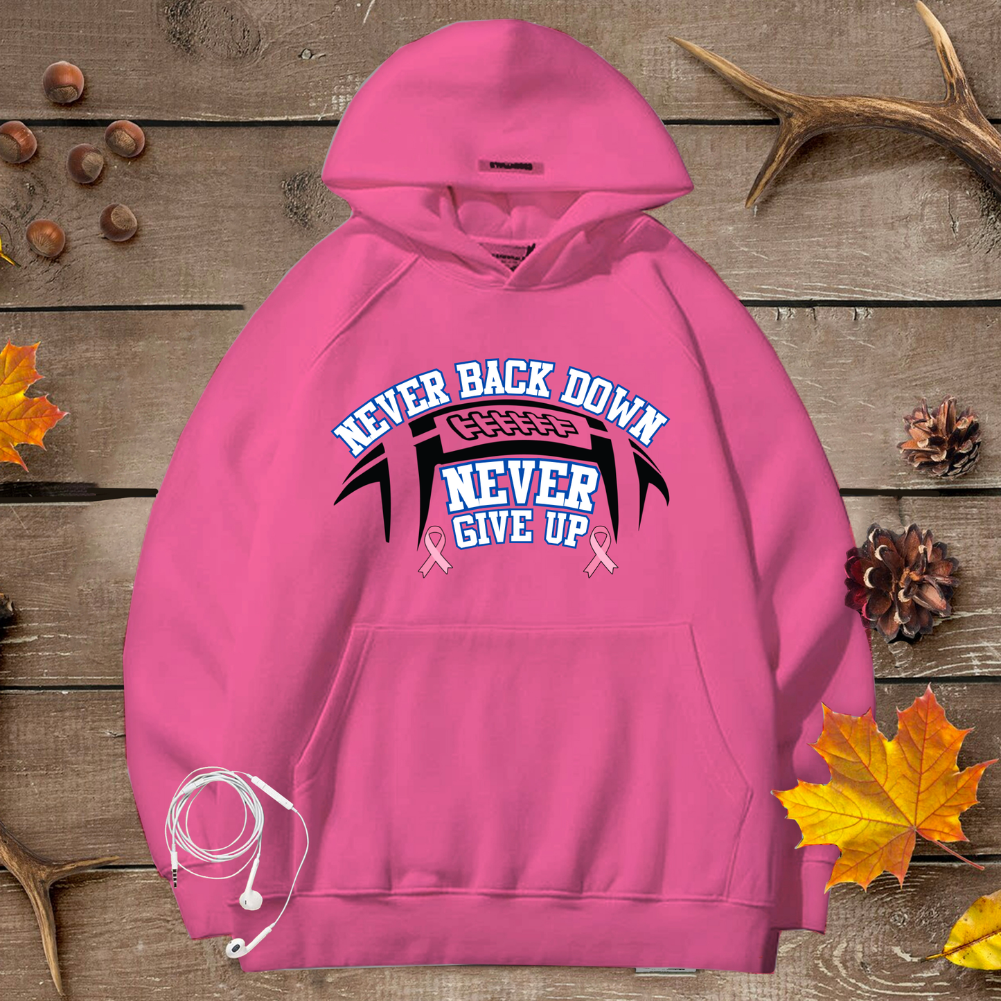 "Never Back Down" Pink-Out Game Hoodie