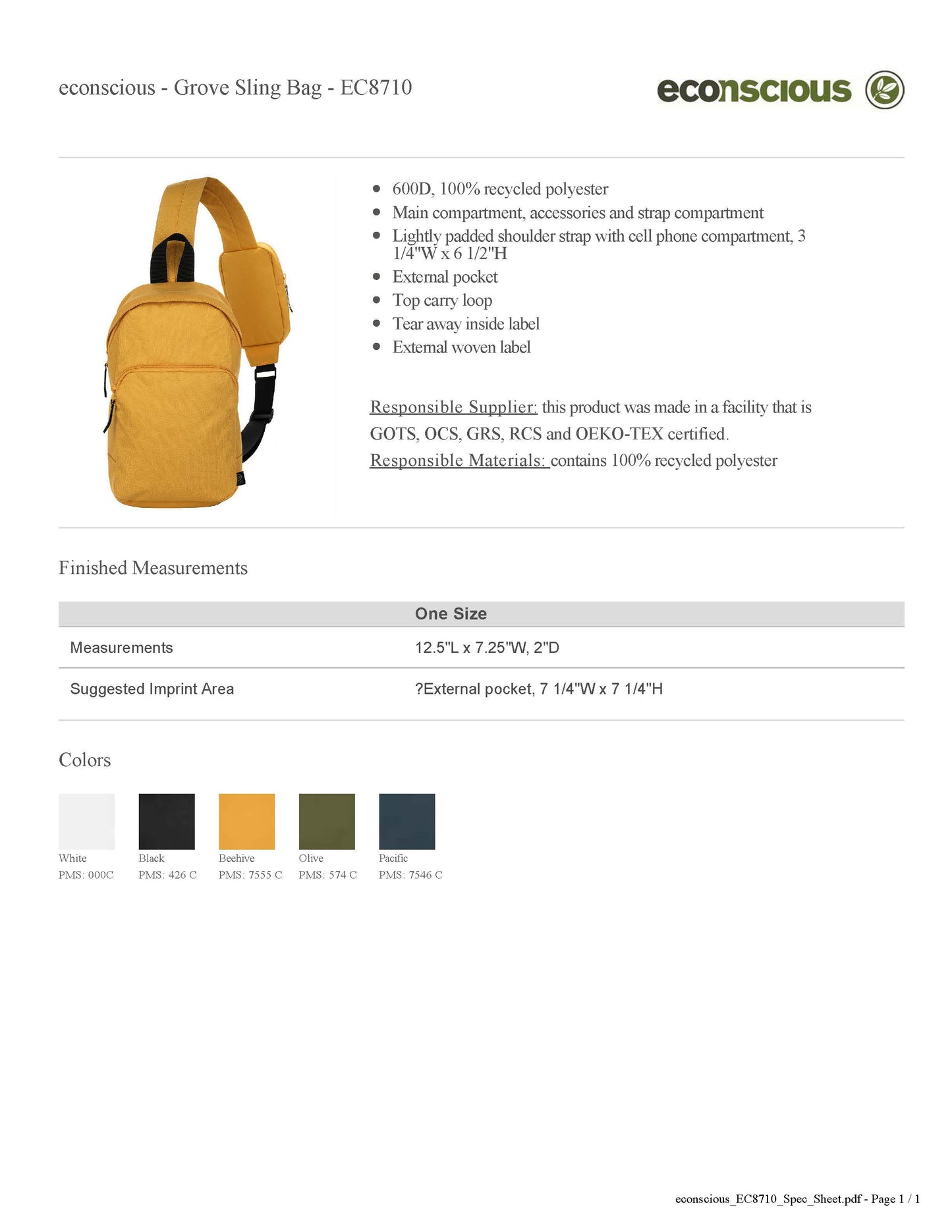 Harborcreek Little Gridders Cheer Sling Bag